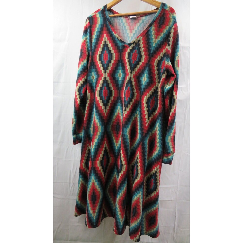 Lularoe EMILY Dress Size Large Aztec Tribal Southwest Pockets L/S